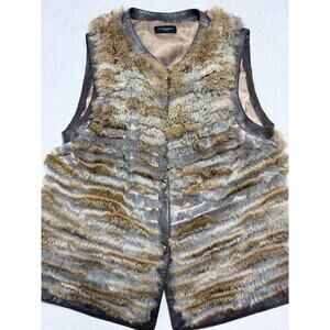 Javier Simorra Barcelona Brown Rabbit Fur Lamb Leather Vest 8 M New Luxe *Flawed
